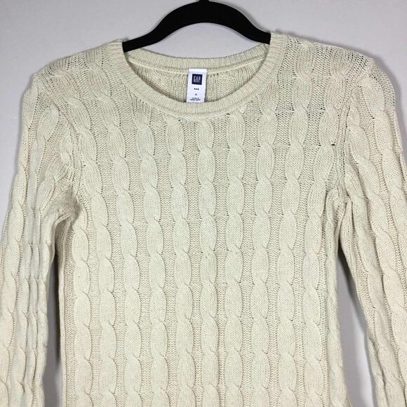 Gap Off White Minimalist Clean Girl Cable Knit Neck Sweater S Autumn Fall Casual - Picture 2 of 8